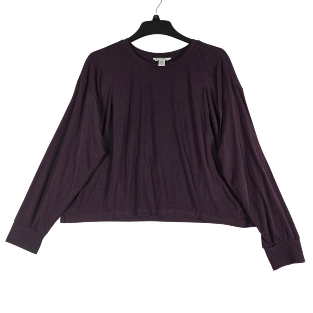 Athleta Boxy Crop Top Womens Large Plum Purple Long Sleeve Soft Knit